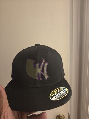 Custom Made Wu York Black Flat Brim Hat with Purple-Outlined Logo